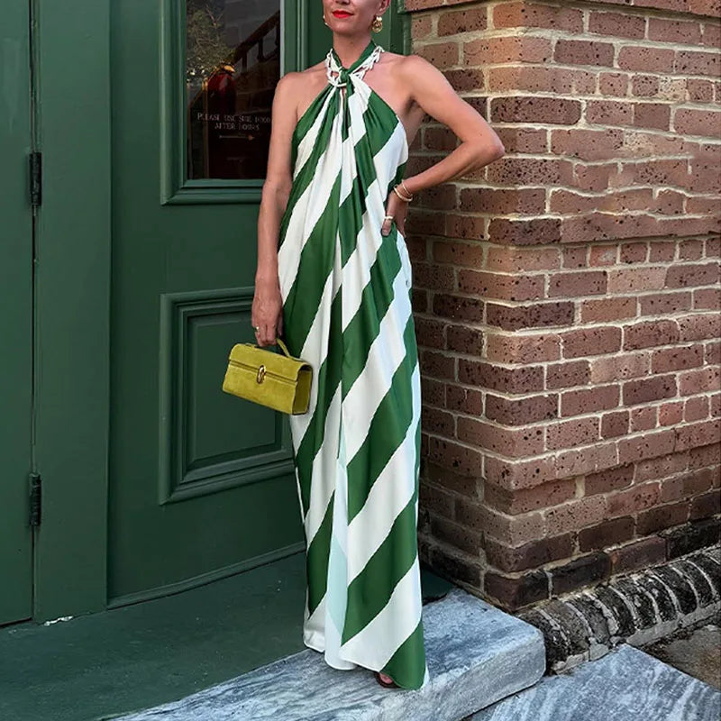 Green Striped Halter neck