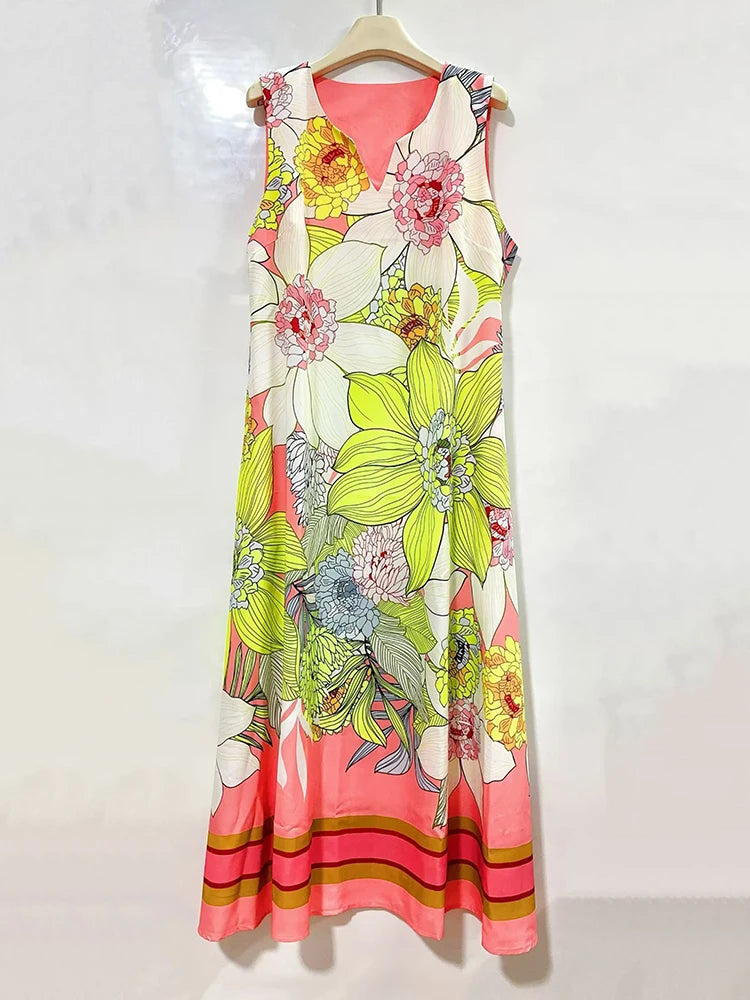 2026 Summer Women's Clothing Retro Geometric Print V-neck Pullover Sleeveless Dress Fashion Loose Large Size A-Line Tank Top - Shellss