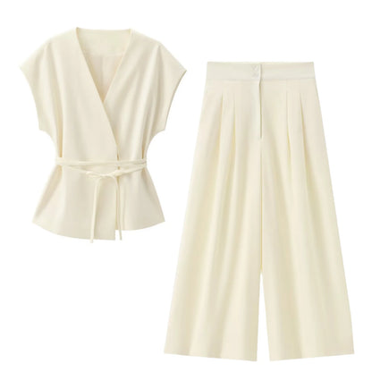 Butter yellow Wide-leg Pants Set