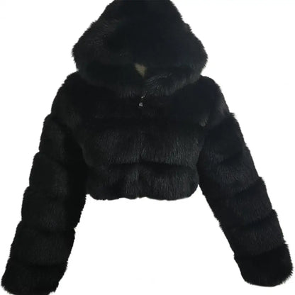 Fur Hooded Zipper Cropped