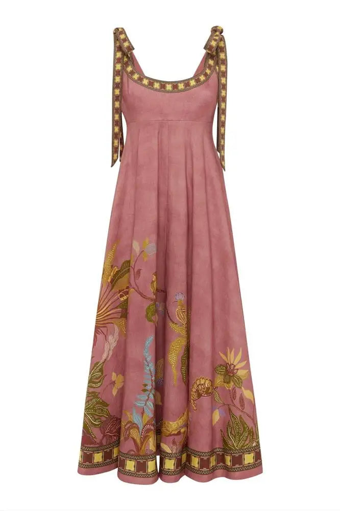 2026 New Fashion Linen Beach Vacation Style Short Dress Strapless Retro Midi Skirt Casual U-Neckline No Sleeve Women Dress