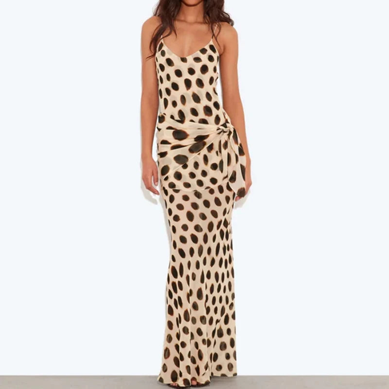 2026 Summer Polka Dot Print Long Dress Off Shoulder Lace Up Slim Fit Holiday Dress Ladies Sexy Backless Cocktail Party Dresses