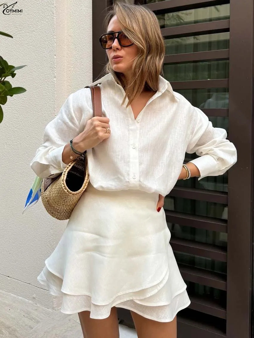 Summer Beige Cotton Two Piece Set