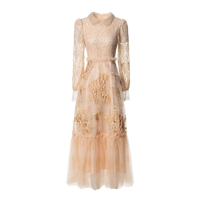 High-end French elegant collar lace Dress