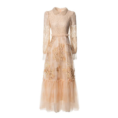 High-end French elegant collar lace Dress