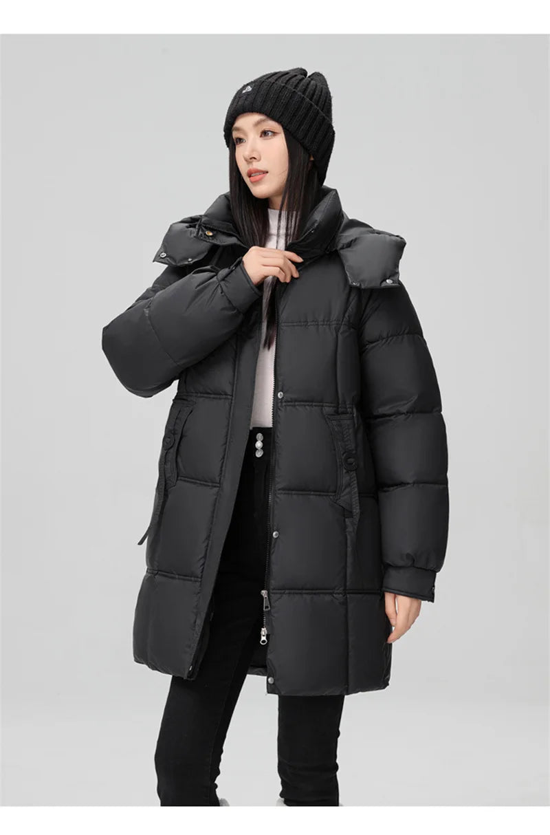 Winter Women Jacket Mid Long Hooded