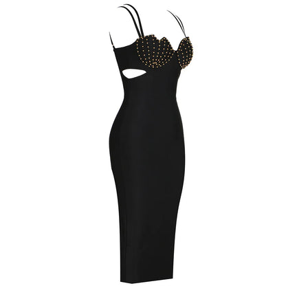 TWOTWINSTYLE Solid Slimming Spliced Pearl Dresses for Women Square Neck Sleeveless Patchwork Hollow Out Tunic Dress Female New