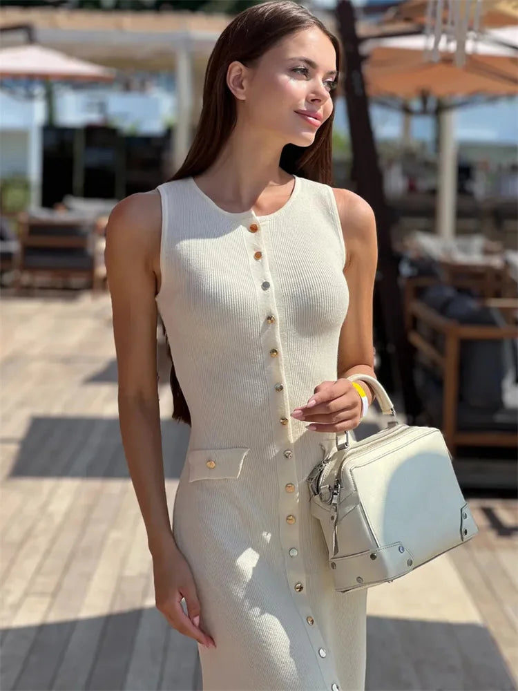 Long Buttoned Knit Dress