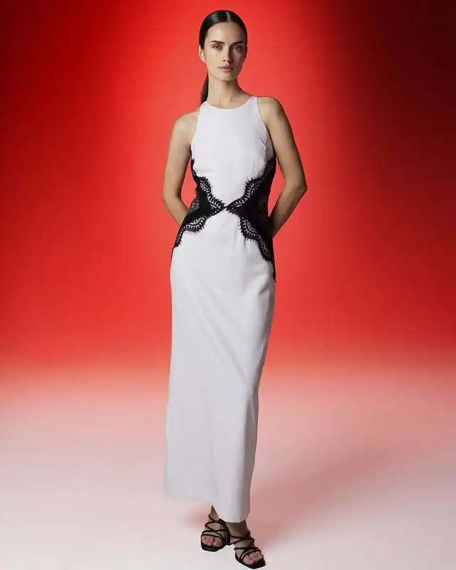 White Black Net Halter Backless