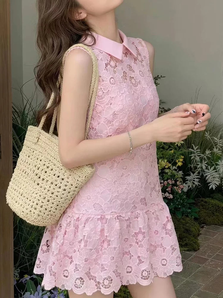 Pink Flower Embroidery Lace dress