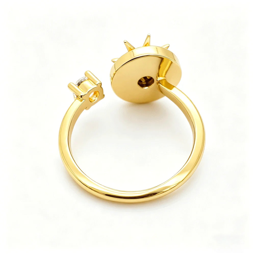 Two-Tone Gold Silver Tone Rotatable Starburst Enamel CZ Adjustable Ring Women Luxe Wedding Sparkling Elegant Daily Wear Jewelry