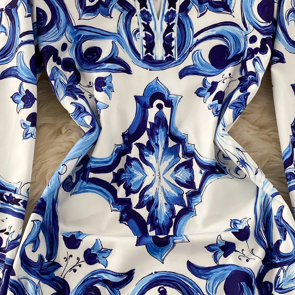 Summer Runway Blue And White Dolce Dress