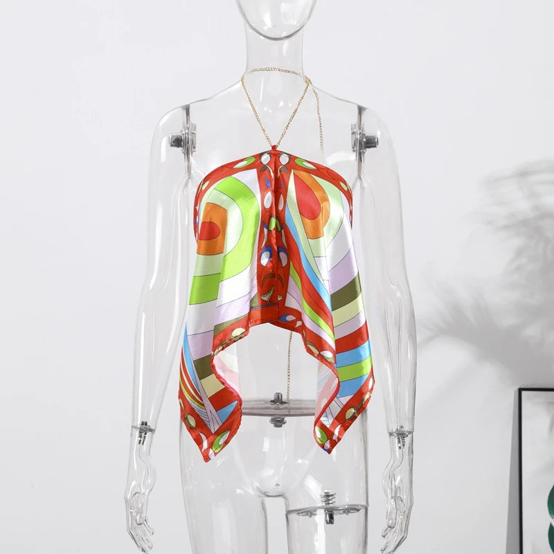 Fashion Printed Halter Vest Skirts Sets Women's Sleeveless Backless Tops Floor-length Skirt 2025 Summe New Beach Vacation suit