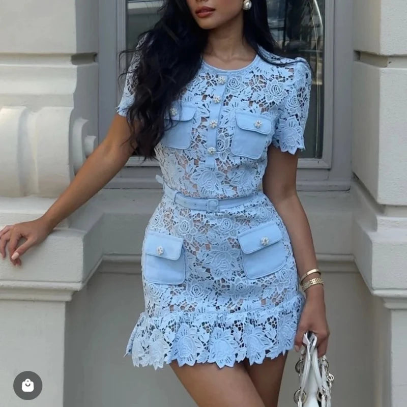 Blue Lace Runway Bodycon clio