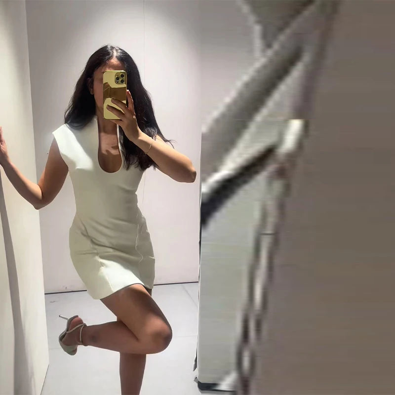 Elegant Slim Women's Dress Stand Collar Hollow Out Sleeveless Waist-Closed Lady Mini Dresses 2026 Spring Summer Female Robe