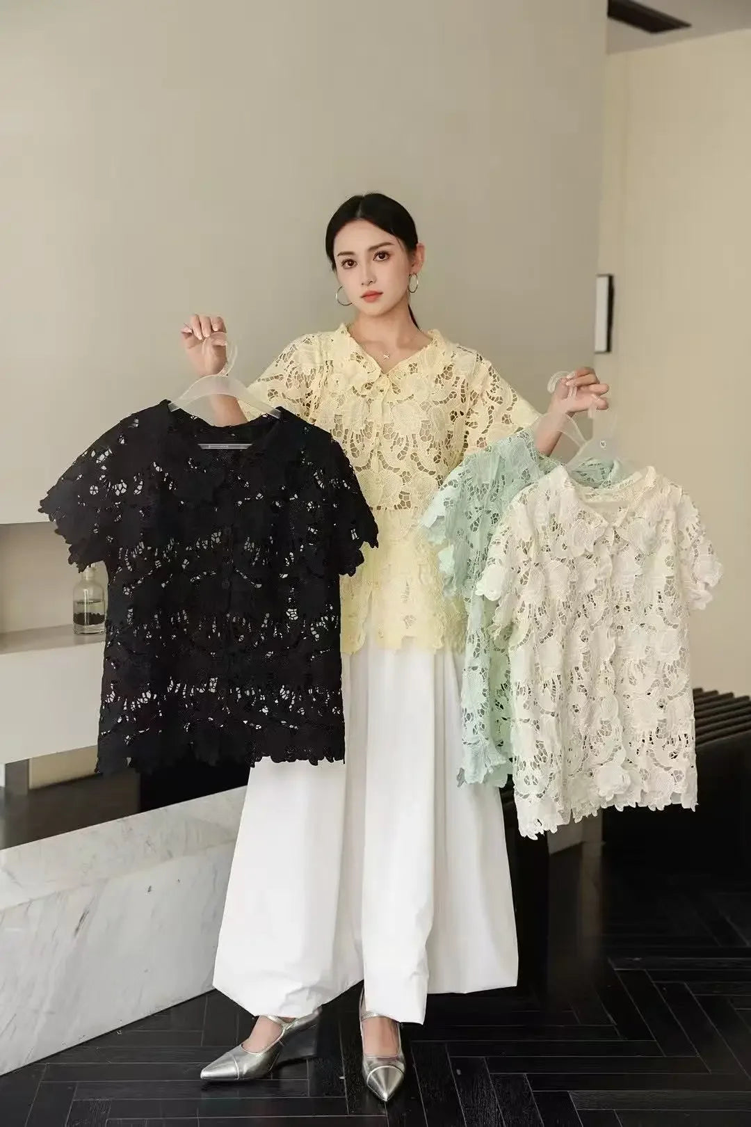 Lace Floral Embroidery Shirt