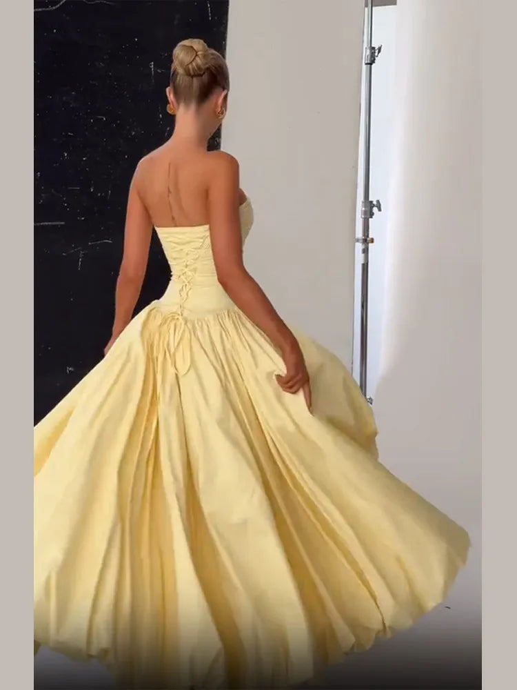 Butter Yellow Slit bubble Dress