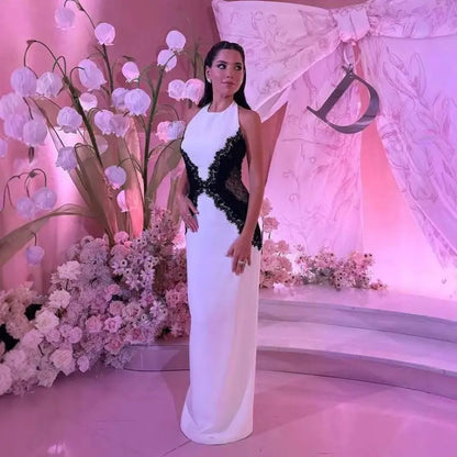 White Black Net Halter Backless