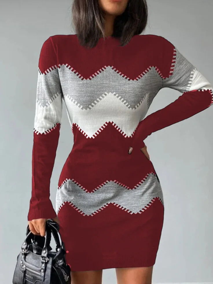 Fashion Print Knitted Mini Dress Women