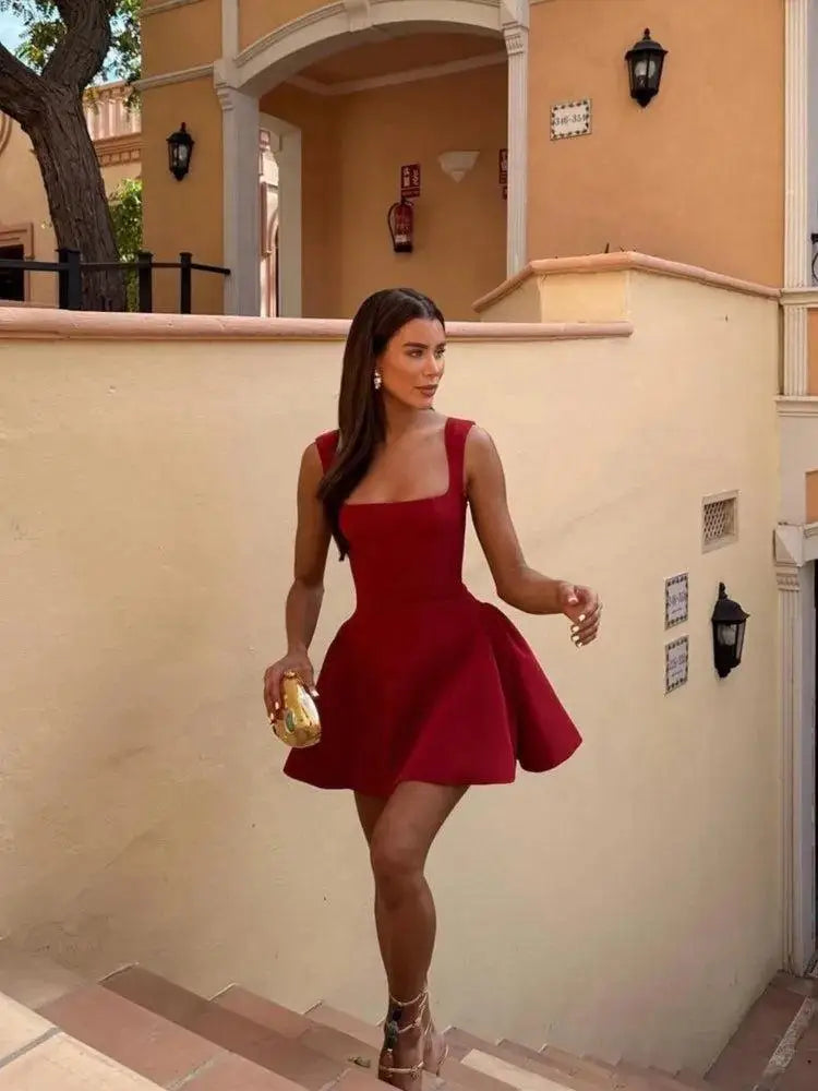 Square Collar Mini Dress