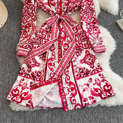 Spring Retro Blue White Red Dolce Dress