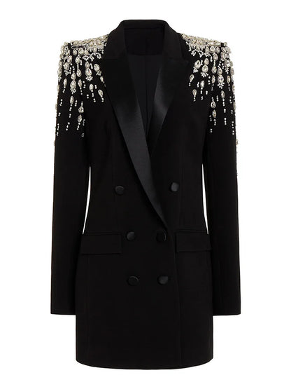 Blazer with embellishment Notched Collar Long Sleeve Beading