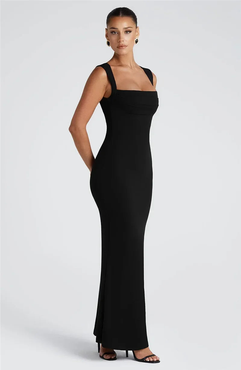 Square Collar Sleeveless Sexy Maxi Dress For Woman Fashion Spring Summer New High Waist Bodycon Club Party Long Dress - Shellss