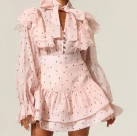 Peach Polka Dot Luxury Ruffle Skirt Set