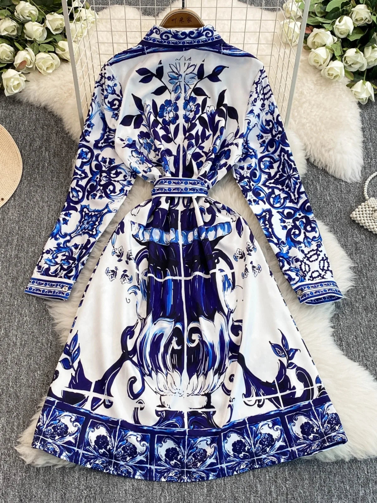 Spring Retro Blue White Red Dolce Dress