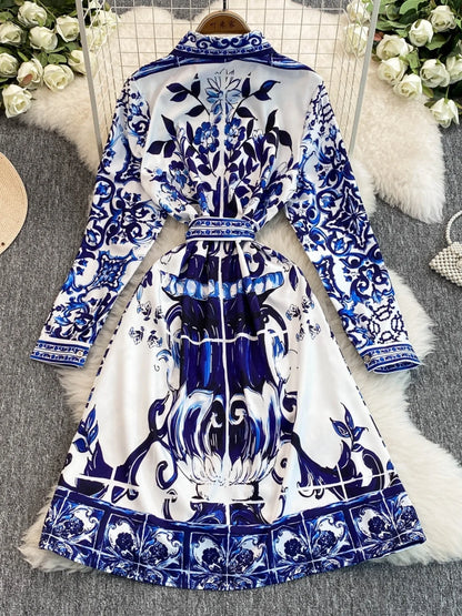 Spring Retro Blue White Red Dolce Dress