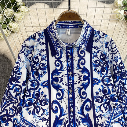 Spring Retro Blue White Red Dolce Dress