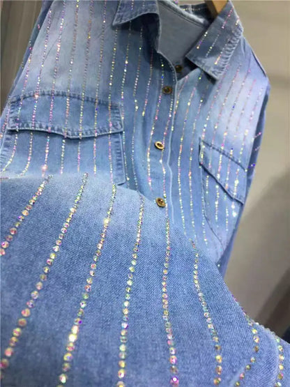 Denim rhinestone Shirts