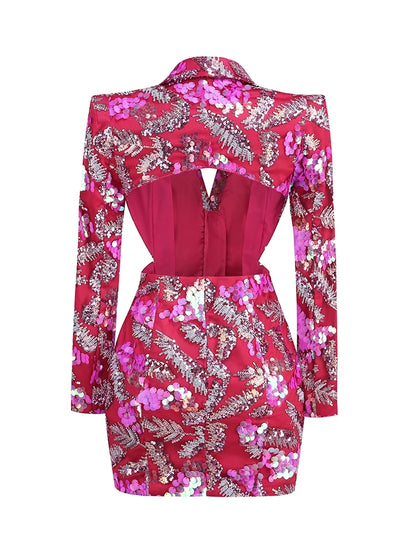 Beautiful Pink Blazer Mini Dress Sexy Backless Sequined Premium party collection