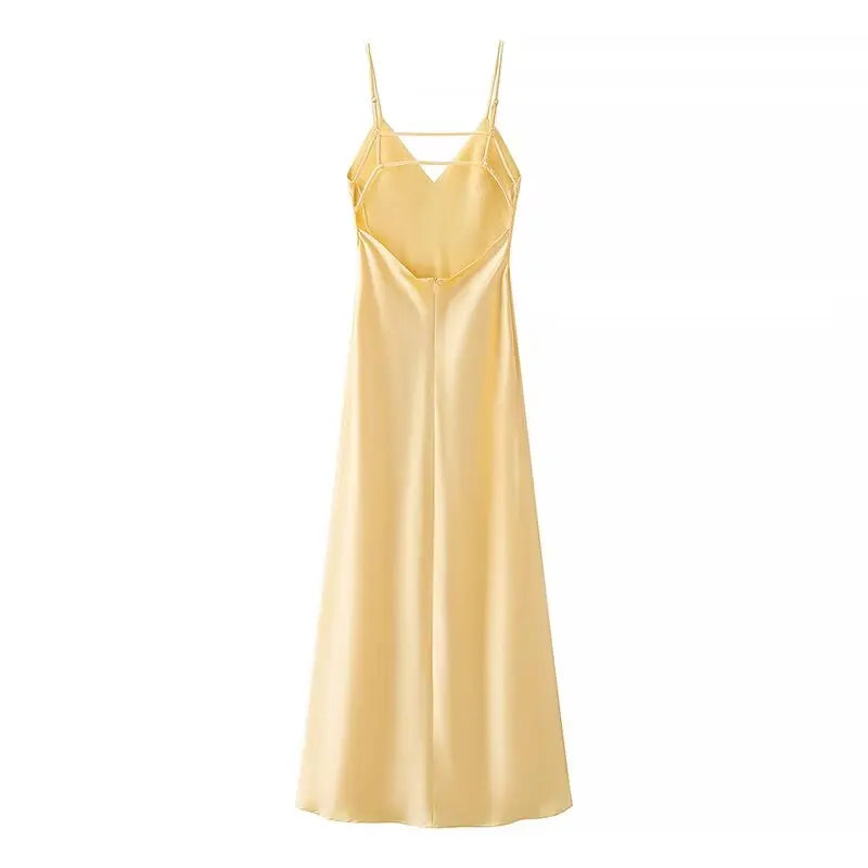 Yellow Pink Stain V Neck Sling Dress - Shellss