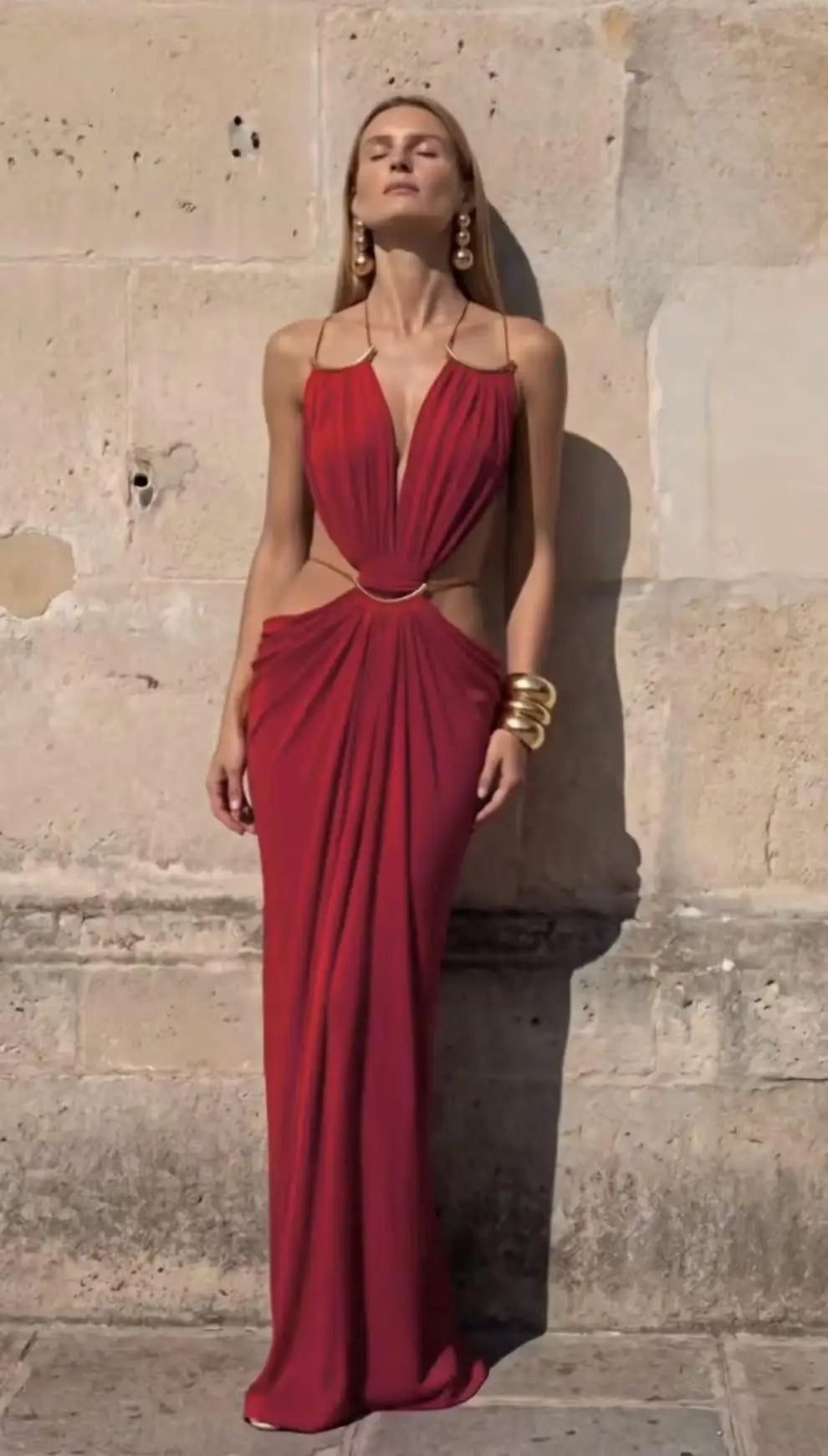 Sexy Women Dress Hollow Sleeveless Deep V Neck Big Backless Hip Package Long Dresses Elegant Summer New Beach Holiday Robes Lady