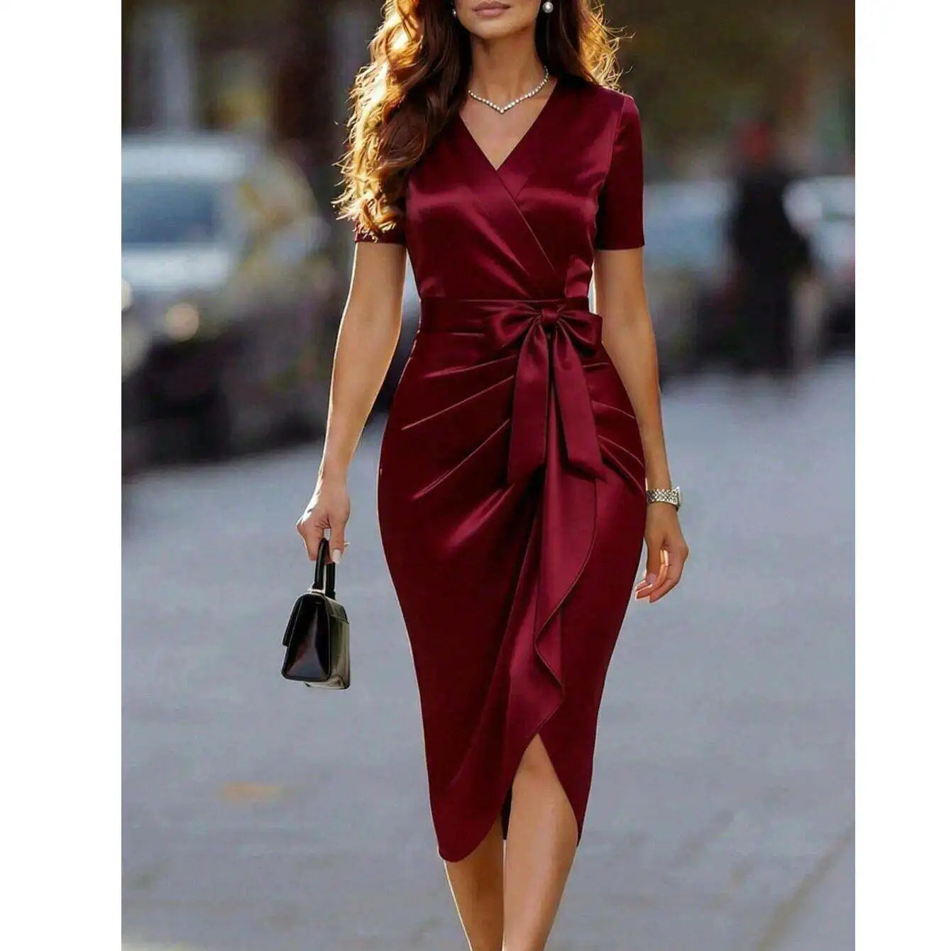 V-neck Shoulder Slim Corporate Dress