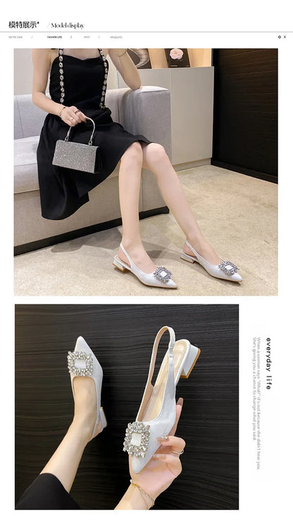 Rhinestone designer short heel shoes