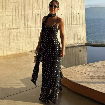 Polka Dot Dress with Scarf Ribbon