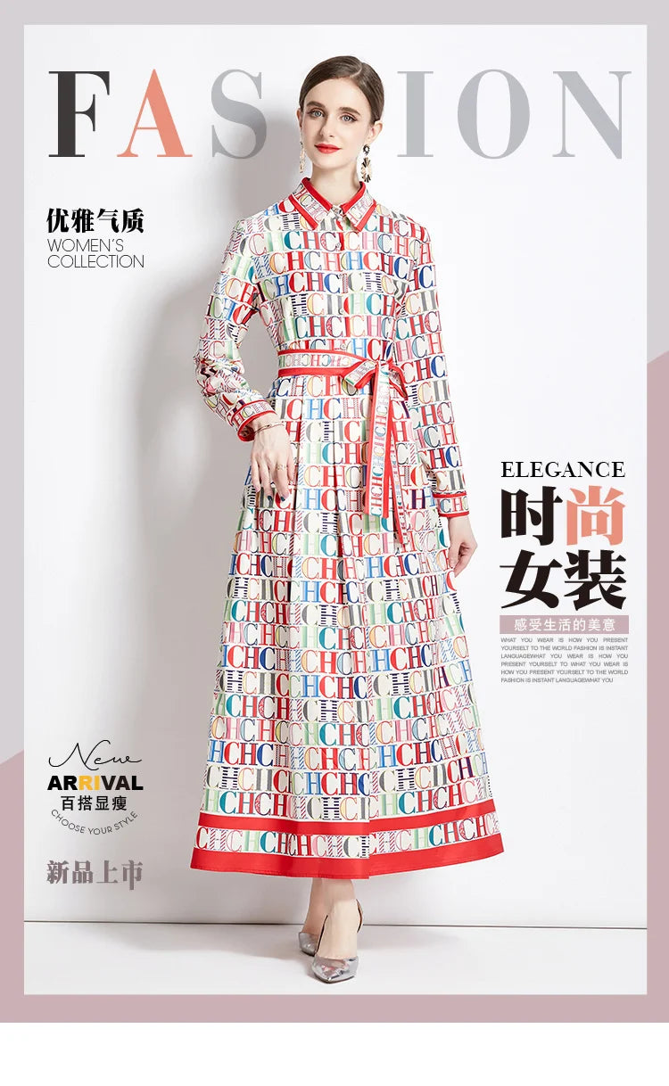 CH Versatile Waist Collection Fashionable Slimming Positioning Printed Dress