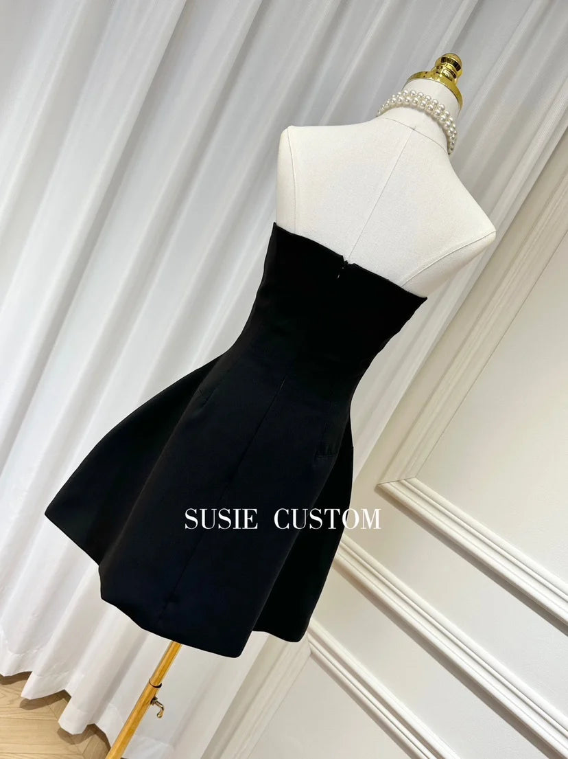 Fishbone Design Diamond Decorated A-Line Gown Heavy Embellishment Strapless Ball Gown Skirt Flounce Summer Dress
