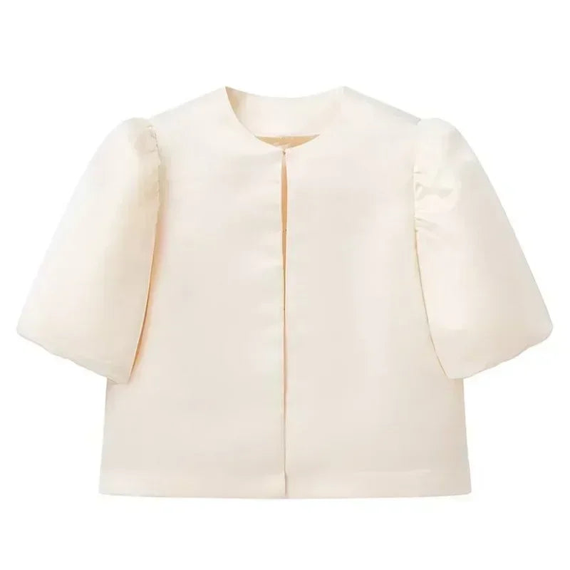 Elegant Button Puff Sleeve Top