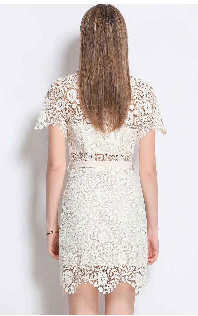 Elegant Hollow Out Mini Lace Dress