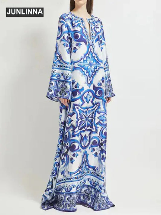 White & Blue Porcelain Printed  Holiday Casual Dolce