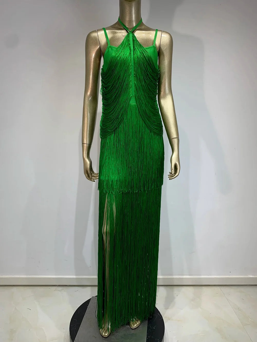 Celebrity Sexy Tassel Green Dress