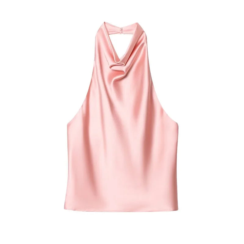 SS25 Halter Satin backless Tops