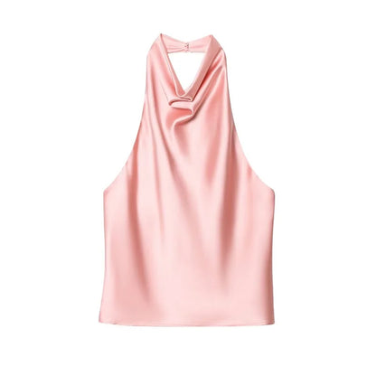 SS25 Halter Satin backless Tops