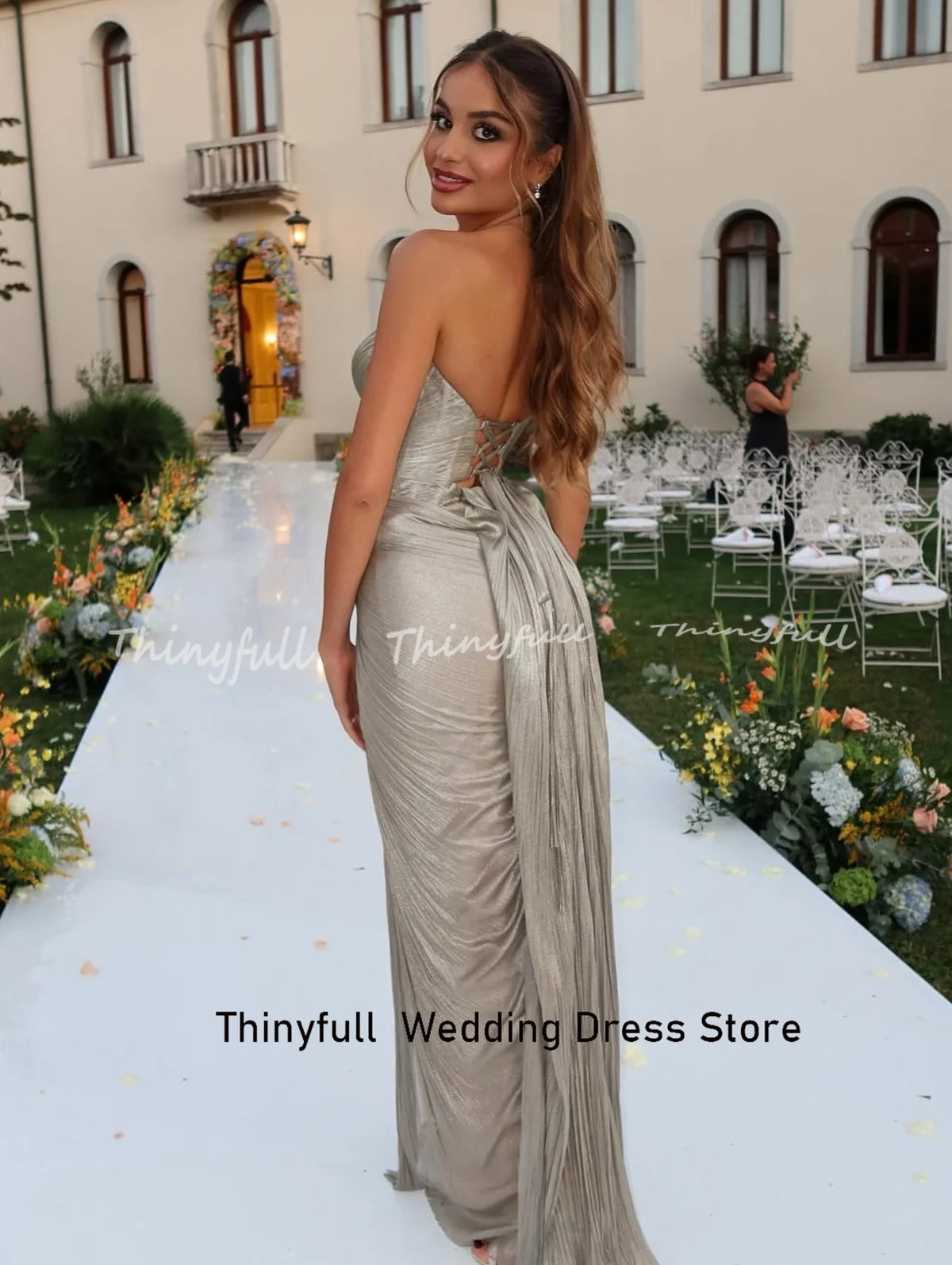 Thinyfull Mermaid Arab Glitter Satin Prom Dress Sleeveless Sweetheart Evening Dresses Split Prom Gown Robe De Soirée Customized