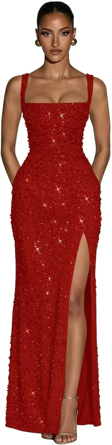 Eightale Sequin Prom Dress for Women Sparkly Mermaid Long Backless Formal Evening Party Gown with Slit