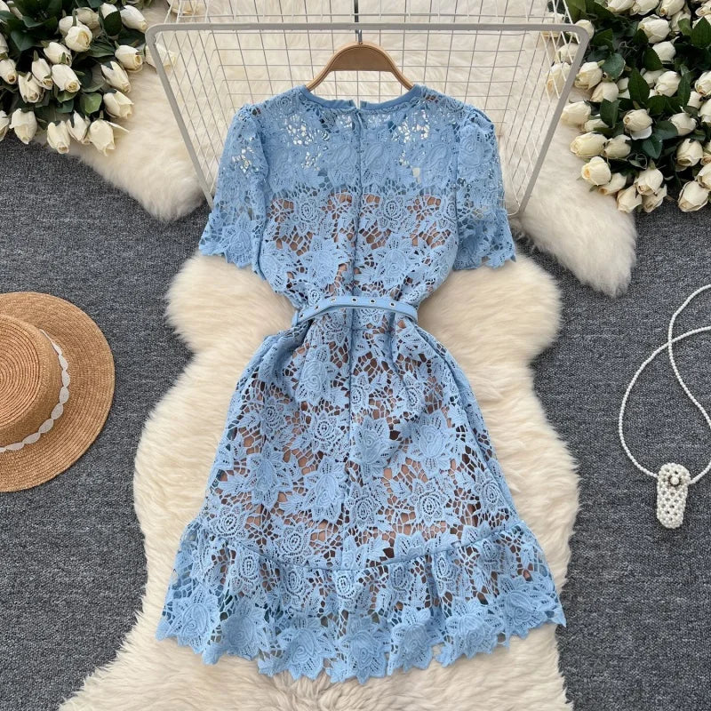 Baby blue Lace self portrait dress