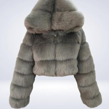 Fur Hooded Zipper Cropped